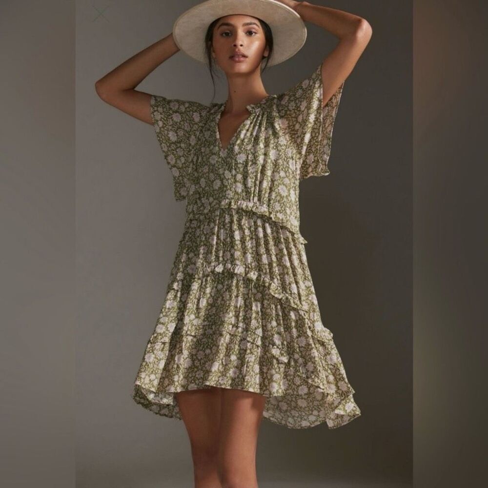 Anthropologie Robin Tiered Floral Mini Dress S